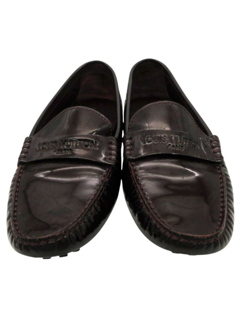 Louis Vuitton Loafers Driving Shoes Slip-on Patent Leather Logo Brown